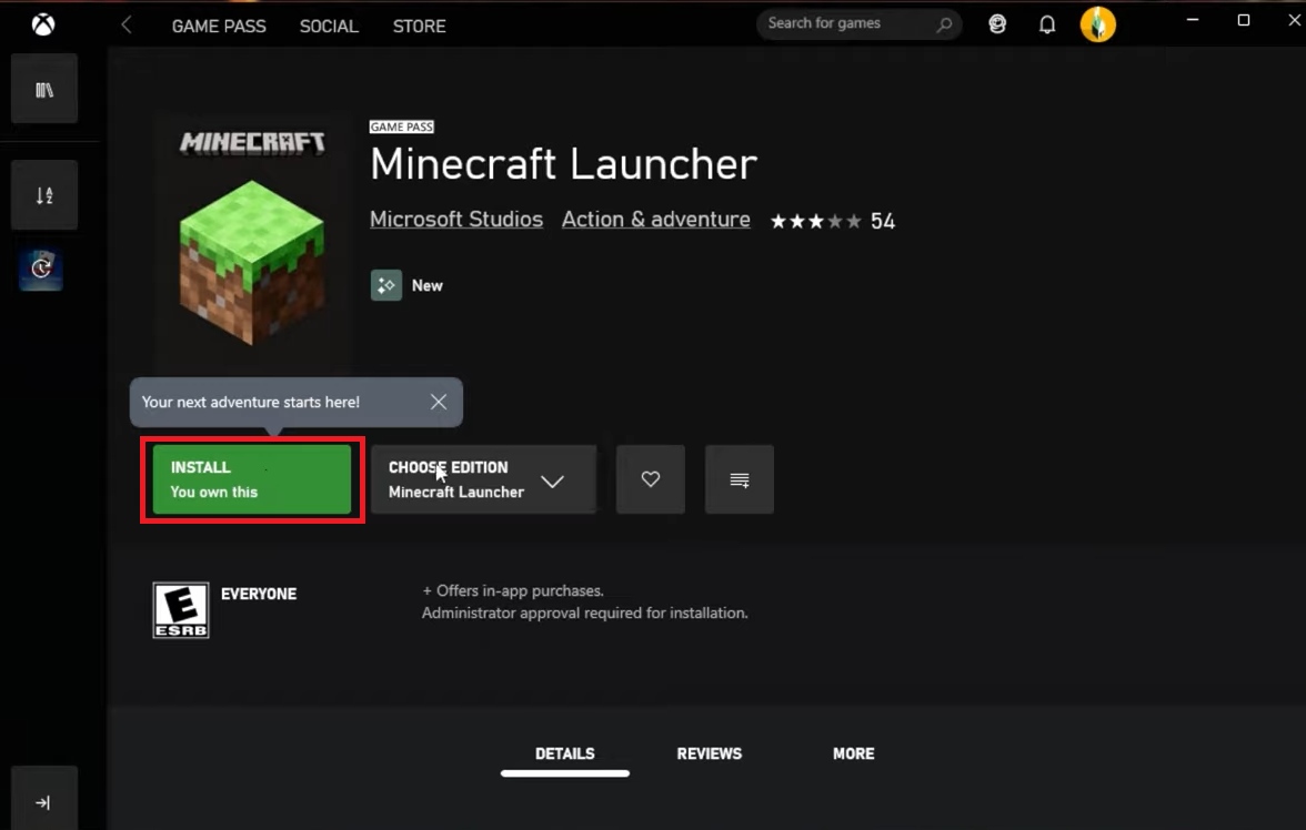 Minecraft launcher Install Button